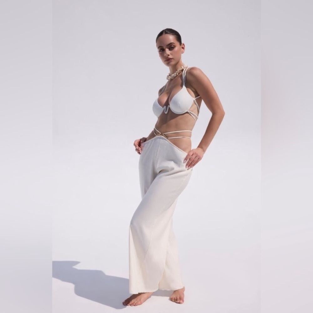 Cult Gaia Tessa Toe Waist Linen Pants in Off White size large